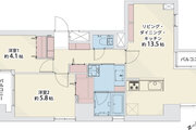 2LDK+W、専有面積58.95㎡、バルコニー面積5.24㎡、室内リノベーション実施 2LDK+W、専有面積58.95㎡、バルコニー面積5.24㎡、室内リノベーション実施