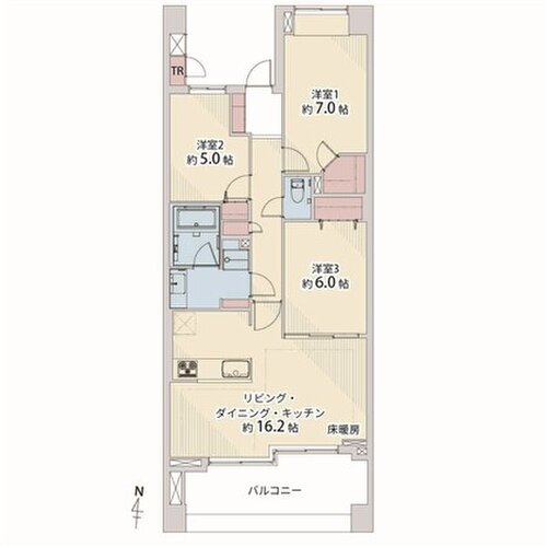 3LDK+W、専有面積77.31㎡、バルコニー面積12.67㎡、ポーチ面積7.30㎡、室内リノベーション実施 3LDK+W、専有面積77.31㎡、バルコニー面積12.67㎡、ポーチ面積7.30㎡、室内リノベーション実施
