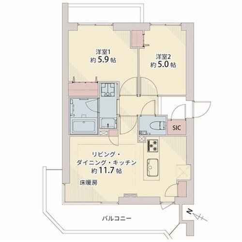 2LDK+SIC、専有面積50.40㎡、バルコニー面積9.88㎡、室内リノベーション 2LDK+SIC、専有面積50.40㎡、バルコニー面積9.88㎡、室内リノベーション