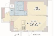 1LDK、専有面積40.73平米、バルコニー9.99平米