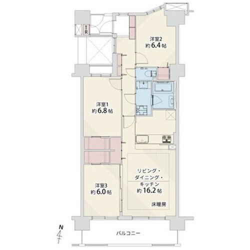 3LDK+2W+TR、専有面積80.71平米(TR 0.67平米含む)、バルコニー11.52平米、ポーチ2.47平米、室内リノベーション実施 3LDK+2W+TR、専有面積80.71平米(TR 0.67平米含む)、バルコニー11.52平米、ポーチ2.47平米、室内リノベーション実施