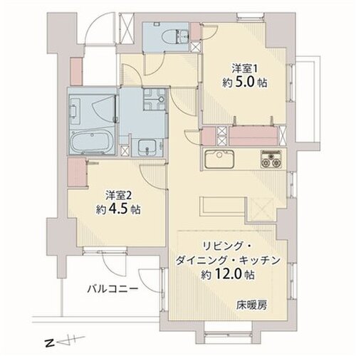 2LDK、専有面積50.05㎡、バルコニー面積5.41㎡、室内リノベーション実施 2LDK、専有面積50.05㎡、バルコニー面積5.41㎡、室内リノベーション実施