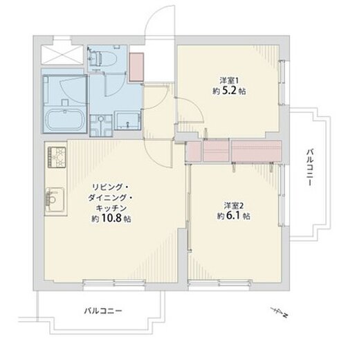 2LDK、専有面積49.00㎡、バルコニー面積8.11㎡、室内リノベーション実施 2LDK、専有面積49.00㎡、バルコニー面積8.11㎡、室内リノベーション実施
