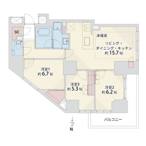 3LDK+W+SIC、専有面積76.72㎡、バルコニー9.43㎡、室内リノベーション実施 3LDK+W+SIC、専有面積76.72㎡、バルコニー9.43㎡、室内リノベーション実施