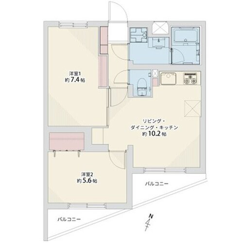 2LDK、専有面積50.82㎡、バルコニー5.96㎡、室内リノベーション実施 2LDK、専有面積50.82㎡、バルコニー5.96㎡、室内リノベーション実施