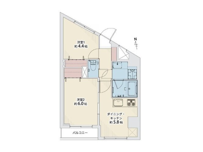 2DK、専有面積41.18㎡、バルコニー面積2.47㎡、室内リノベーション実施 2DK、専有面積41.18㎡、バルコニー面積2.47㎡、室内リノベーション実施