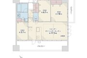 3LDK、専有面積76.25㎡、バルコニー24.40㎡、アルコーブ4.87㎡、サイクルポート1.63㎡