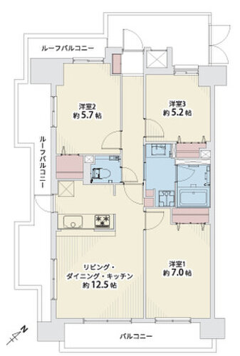 3LDK+ルーフバルコニー、専有面積67.86㎡、バルコニー面積7.57㎡、ルーフバルコニー面積14.71㎡、室内リノベーション 3LDK+ルーフバルコニー、専有面積67.86㎡、バルコニー面積7.57㎡、ルーフバルコニー面積14.71㎡、室内リノベーション