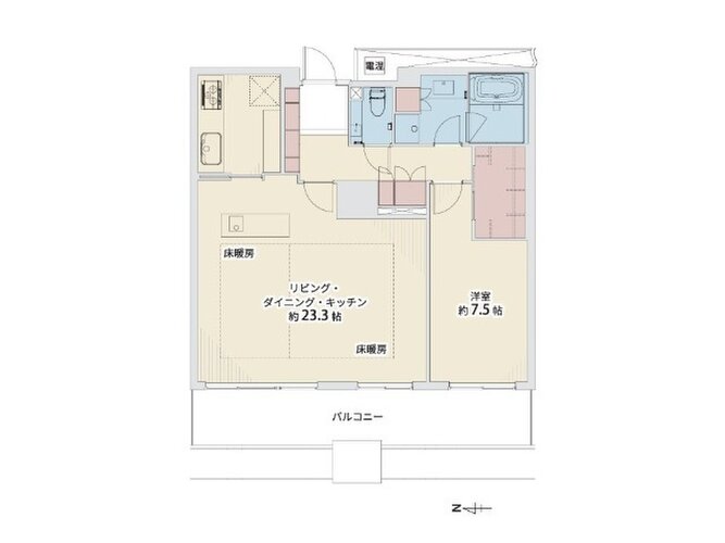 1LDK+W、専有面積73.38平米、バルコニー11.87平米 1LDK+W、専有面積73.38平米、バルコニー11.87平米
