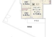 2LDK＋WIC＋専用庭、専有面積56.44㎡、テラス面積6.44㎡、専用庭面積41.32㎡