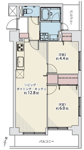 2LDK、専有面積52.25㎡、バルコニー面積9.26㎡、室内リノベーション 2LDK、専有面積52.25㎡、バルコニー面積9.26㎡、室内リノベーション