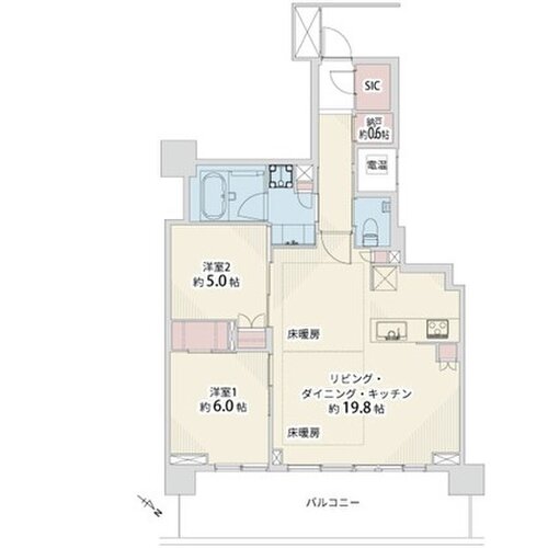 2LDK+納戸+W+SIC、専有面積70.34平米、バルコニー16.29平米、室内リノベーション実施 2LDK+納戸+W+SIC、専有面積70.34平米、バルコニー16.29平米、室内リノベーション実施