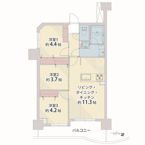 3LDK+専有面積52.40㎡、バルコニー8.05㎡、室外機置場0.35㎡ 3LDK+専有面積52.40㎡、バルコニー8.05㎡、室外機置場0.35㎡