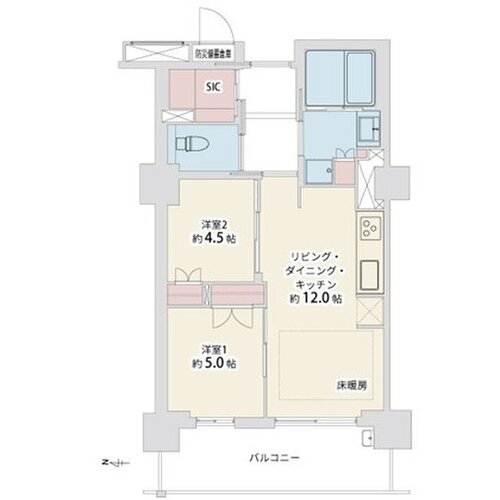 2LDK+SIC、専有面積56.00平米、バルコニー10.62平米 2LDK+SIC、専有面積56.00平米、バルコニー10.62平米