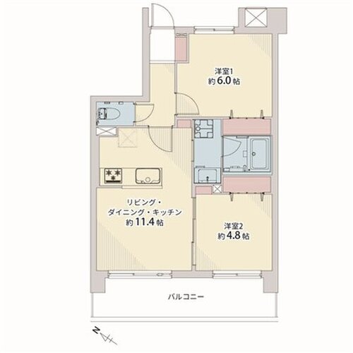 2LDK、専有面積47.72㎡、バルコニー9.30㎡、室内リノベーション実施 2LDK、専有面積47.72㎡、バルコニー9.30㎡、室内リノベーション実施