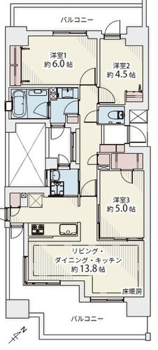 専有面積71.90㎡、バルコニー24.66㎡、アルコープ1.21㎡、インナーコート2.77㎡ 専有面積71.90㎡、バルコニー24.66㎡、アルコープ1.21㎡、インナーコート2.77㎡