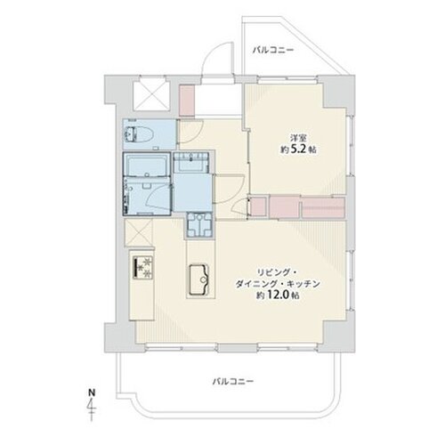 1LDK、専有面積42.00平米、バルコニー11.84平米、室内リノベーション実施 1LDK、専有面積42.00平米、バルコニー11.84平米、室内リノベーション実施