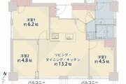 3LDK+W、専有面積63.64㎡、バルコニー4.44㎡※弊社採寸
