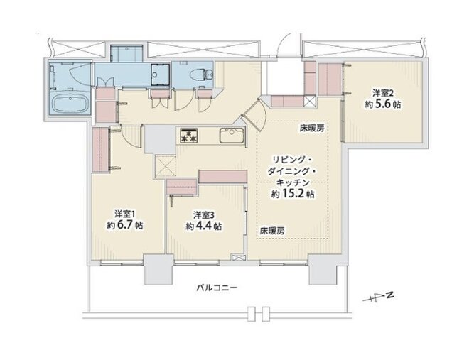 3LDK、専有面積75.85㎡、バルコニー面積15.92㎡、室内リノベーション実施 3LDK、専有面積75.85㎡、バルコニー面積15.92㎡、室内リノベーション実施