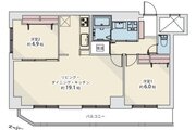 生活動線がスムーズで暮らしやすい2LDKの間取り図です！お料理に集中しやすい壁面キッチンや、各居室にしっかりと確保された収納スペースが魅力♪プライベート空間を分けやすく、快適に過ごせる設計です！