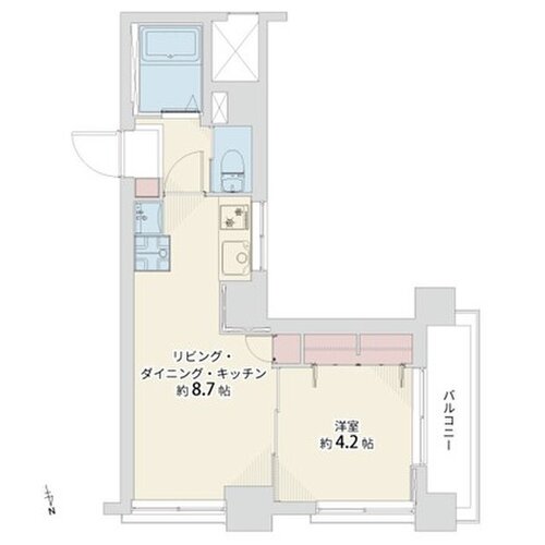 1LDK、専有面積34.21平米、バルコニー10.5平米、室内リノベーション実施 1LDK、専有面積34.21平米、バルコニー10.5平米、室内リノベーション実施