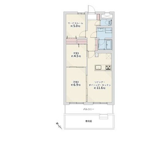 2LDK+S(納戸)+専用庭、専有面積63.80㎡、バルコニー7.25㎡、専用庭約10.38㎡ 2LDK+S(納戸)+専用庭、専有面積63.80㎡、バルコニー7.25㎡、専用庭約10.38㎡