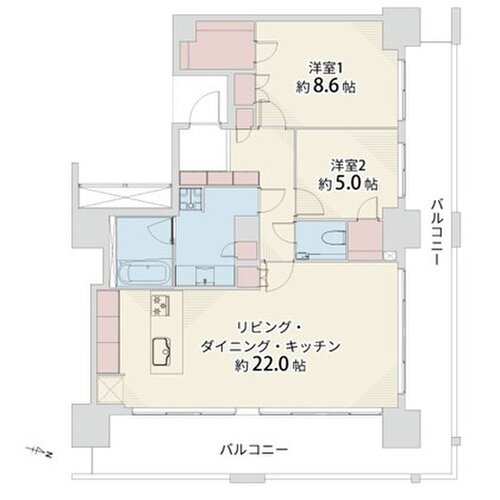 2LDK+2W、専有面積86.84㎡、バルコニー35.55㎡、アルコーブ2.88㎡、室内リノベーション実施 2LDK+2W、専有面積86.84㎡、バルコニー35.55㎡、アルコーブ2.88㎡、室内リノベーション実施
