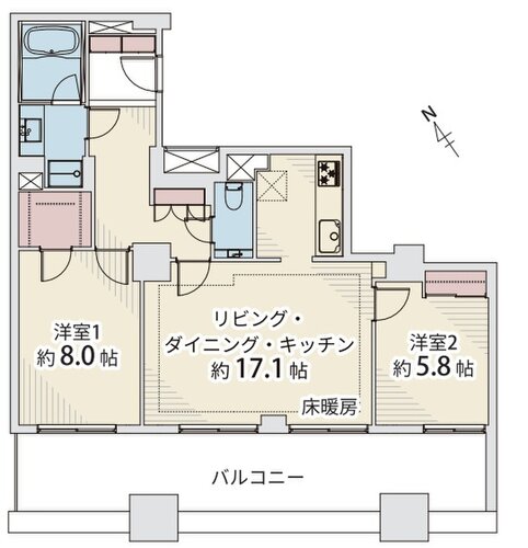 2LDK+W、専有面積75.64㎡、バルコニー面積22.50㎡、床暖房設置、ペット飼育相談! 2LDK+W、専有面積75.64㎡、バルコニー面積22.50㎡、床暖房設置、ペット飼育相談!
