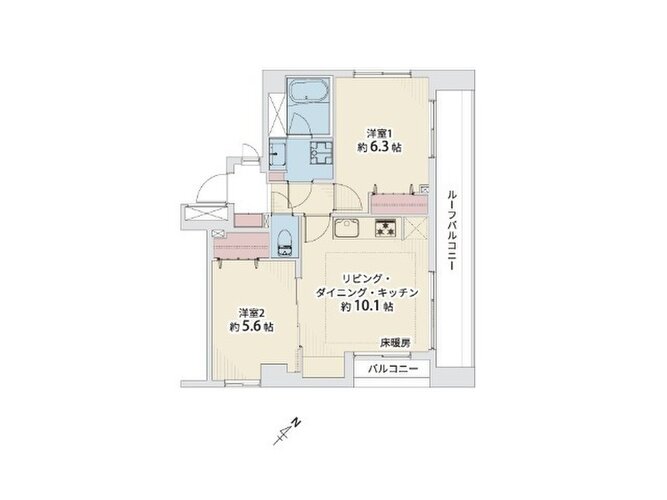 2LDK+ルーフバルコニー、専有面積50.08㎡、バルコニー面積1.61㎡、ルーフバルコニー面積8. 2LDK+ルーフバルコニー、専有面積50.08㎡、バルコニー面積1.61㎡、ルーフバルコニー面積8.