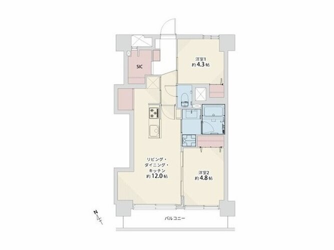 2LDK、専有面積52.77m2、室内リノベーション実施 2LDK、専有面積52.77m2、室内リノベーション実施