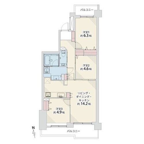 3LDK、専有面積70.11㎡、バルコニー13.60㎡、室内リノベーション実施 3LDK、専有面積70.11㎡、バルコニー13.60㎡、室内リノベーション実施