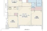 専有面積57.46㎡、バルコニー18.43㎡、アルコーブ0.87㎡ 専有面積57.46㎡、バルコニー18.43㎡、アルコーブ0.87㎡