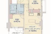 2LDK、専有面積50.05㎡、バルコニー面積5.41㎡、室内リノベーション実施 2LDK、専有面積50.05㎡、バルコニー面積5.41㎡、室内リノベーション実施