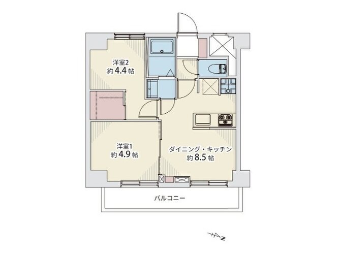 2DK+W、専有面積39.30㎡、バルコニー面積5.65㎡、室内リノベーション実施、ペット飼育相談 2DK+W、専有面積39.30㎡、バルコニー面積5.65㎡、室内リノベーション実施、ペット飼育相談
