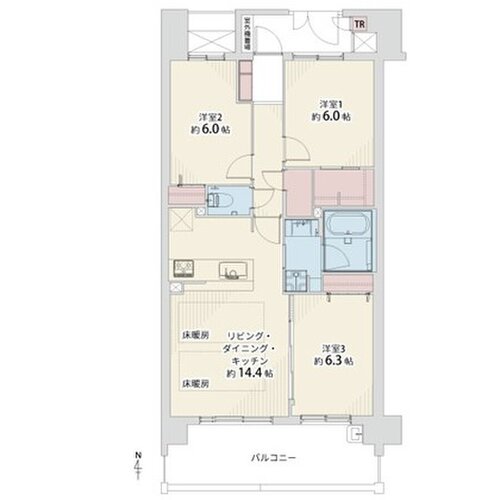 3LDK+W+TR、専有面積72.60平米※TR面積0.45含む、バルコニー13平米、ポーチ3.96平米、室外機置場0.45平米 3LDK+W+TR、専有面積72.60平米※TR面積0.45含む、バルコニー13平米、ポーチ3.96平米、室外機置場0.45平米