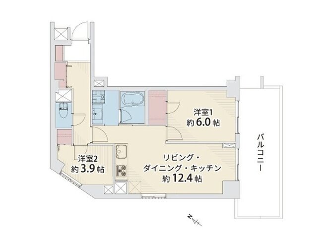 2LDK+W、専有面積54.85㎡、バルコニー7.15㎡、室内リノベーション実施 2LDK+W、専有面積54.85㎡、バルコニー7.15㎡、室内リノベーション実施