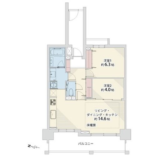 2LDK、専有面積60.31㎡、バルコニー12.99㎡、室外機置場1.47㎡、ポーチ5.88㎡、室内リノベーション実施 2LDK、専有面積60.31㎡、バルコニー12.99㎡、室外機置場1.47㎡、ポーチ5.88㎡、室内リノベーション実施