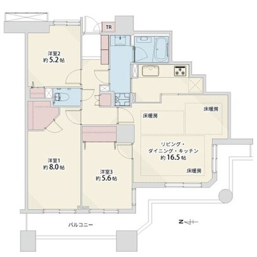 3LDK+W+TR、専有面積79.83㎡、バルコニー13.83㎡、室内リノベーション実施 3LDK+W+TR、専有面積79.83㎡、バルコニー13.83㎡、室内リノベーション実施
