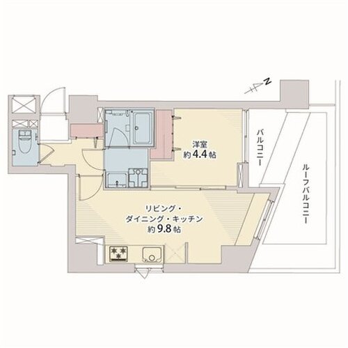1LDK、専有面積36.93平米、バルコニー4.10平米、ルーフバルコニー10.70平米 1LDK、専有面積36.93平米、バルコニー4.10平米、ルーフバルコニー10.70平米