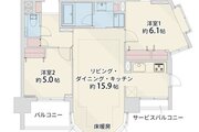 2LDK、専有面積60.93㎡、バルコニー面積6.00㎡、サービスバルコニー面積2.63㎡、室内リノベーション実施
