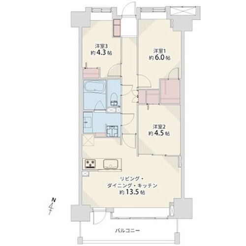 3LDK+W、専有面積67.55㎡、バルコニー10.62㎡、室内リノベーション実施 3LDK+W、専有面積67.55㎡、バルコニー10.62㎡、室内リノベーション実施