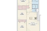 2LDK+S+2W、専有面積71.44㎡、バルコニー面積9.13㎡、トランクルーム面積1.80㎡、室内リノベーション実施