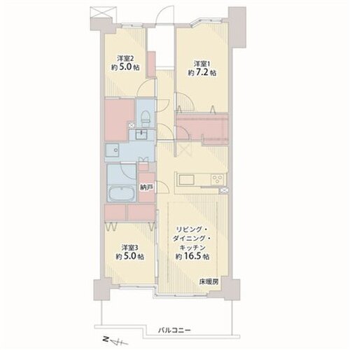 3LDK+納戸+2W、専有面積81.06㎡、バルコニー面積12.87㎡、室内リノベーション実施 3LDK+納戸+2W、専有面積81.06㎡、バルコニー面積12.87㎡、室内リノベーション実施