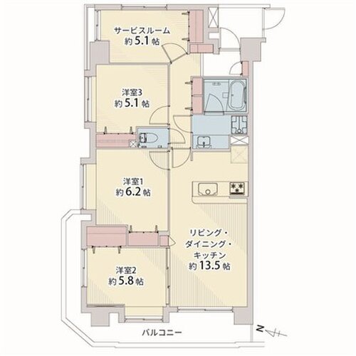 3LDK+S、専有面積76.68㎡、バルコニー14.86㎡、ポーチ2.96㎡ 3LDK+S、専有面積76.68㎡、バルコニー14.86㎡、ポーチ2.96㎡