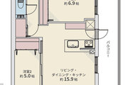 家具の配置がしやすい縦型のリビングダイニングを中心とした間取り図です！洋室の仕切りを開放することで、より広い空間としても活用できる柔軟な設計が魅力♪生活動線がシンプルで毎日の家事もスムーズです！