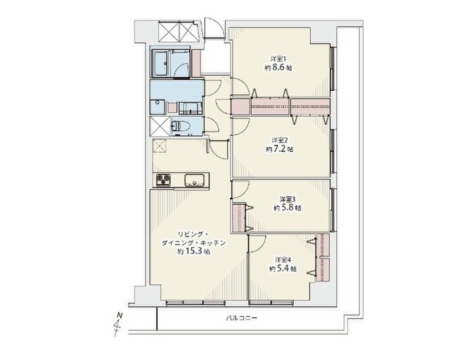 4LDK、専有面積95.23平米、バルコニー面積26.74平米、室内リノベーション実施 4LDK、専有面積95.23平米、バルコニー面積26.74平米、室内リノベーション実施