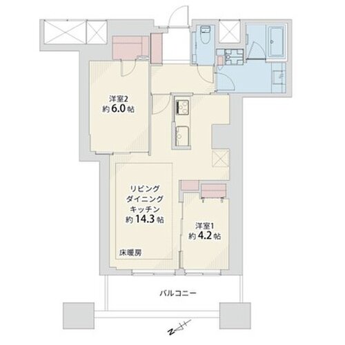 2LDK+W、専有面積59.51㎡、バルコニー7.51㎡※弊社内法にて採寸。室内リノベーション実施 2LDK+W、専有面積59.51㎡、バルコニー7.51㎡※弊社内法にて採寸。室内リノベーション実施