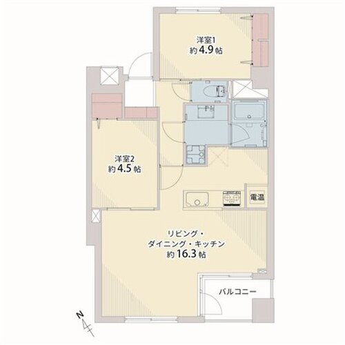 2LDK、専有面積57.88㎡、バルコニー面積3.57㎡、室内リノベーション実施 2LDK、専有面積57.88㎡、バルコニー面積3.57㎡、室内リノベーション実施